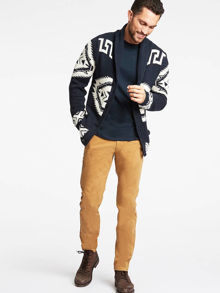 NAVY Shawl Collar Intarsia Cardigan Style: 30-827014US for wholesale on Faire4