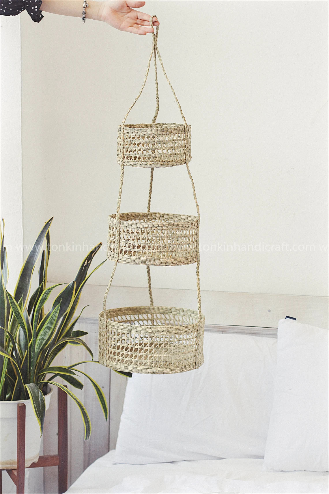 Tonkin Handicraft - Wholesale Basket - Seagrass Hanging fruit 3-tiers basket3