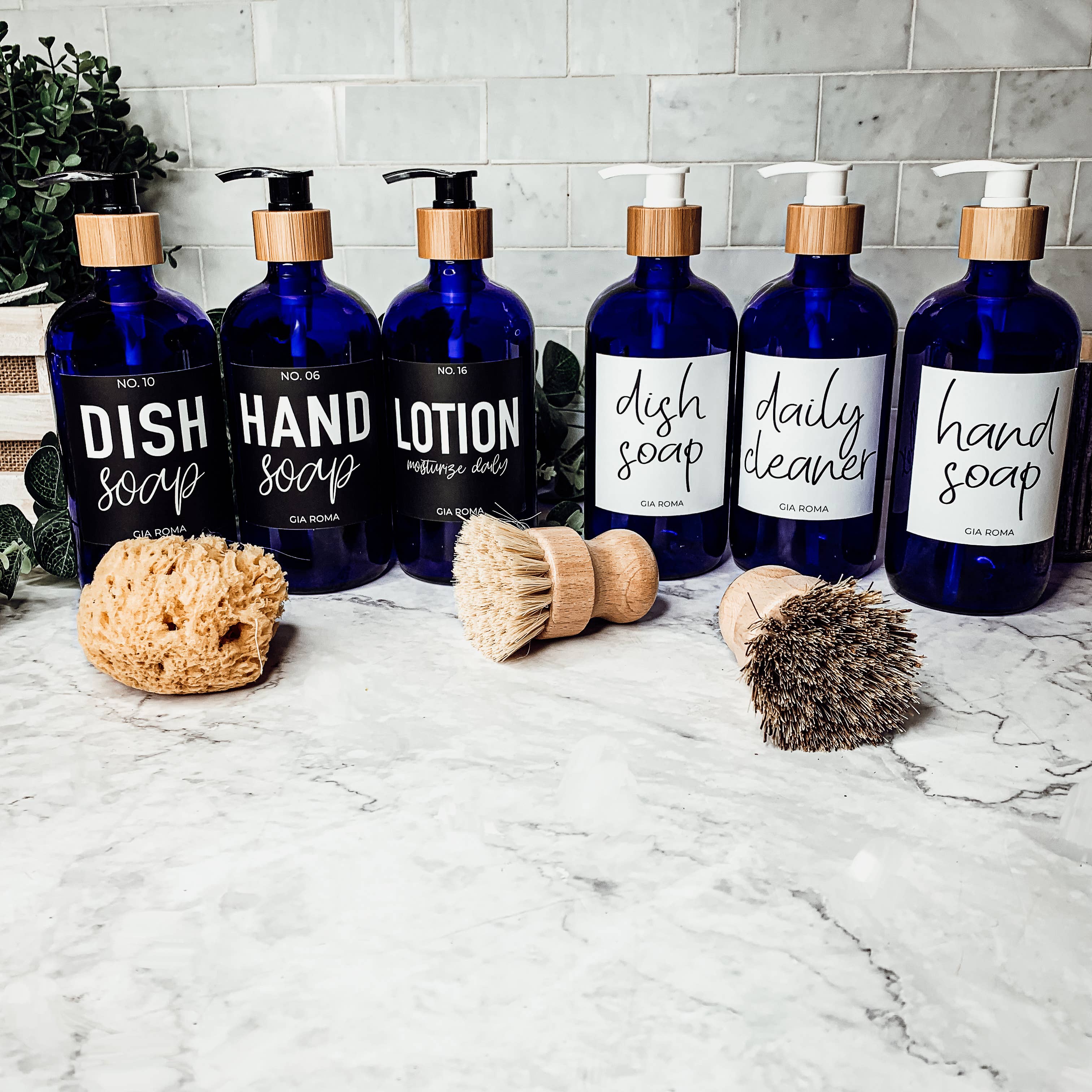 Gia Roma – wholesale Soap dispenser – Refillable Soap Dispensers for Home, 16oz Glass Blue Bottles5