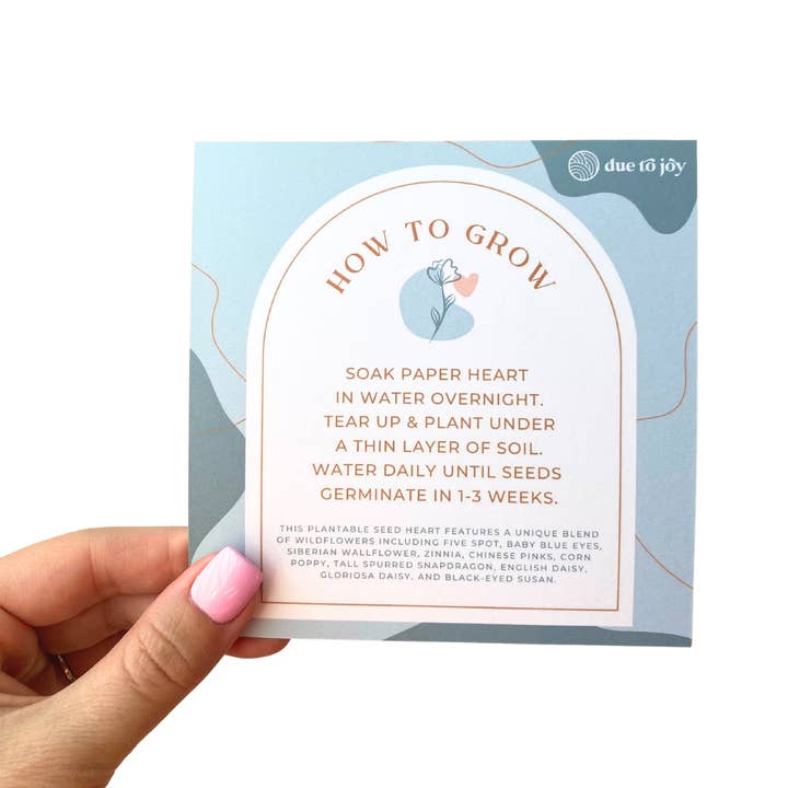 Due To Joy - Wholesale Love Card - Plantable Seed Heart Card (Blue)1