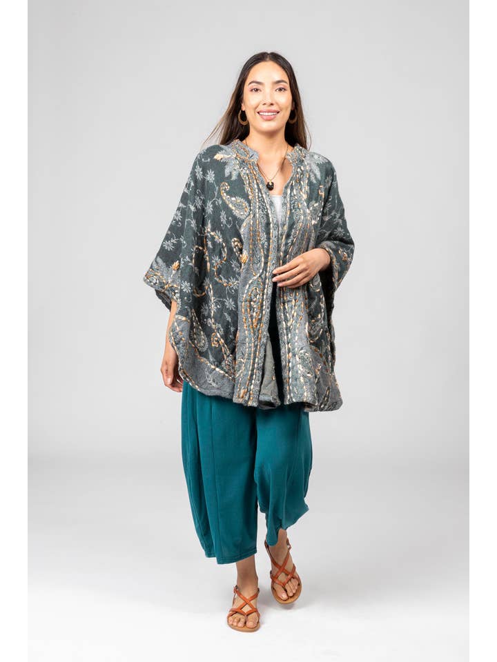 Windhorse Trading Inc - Wholesale Poncho - Women's - Paisley Embroidered Poncho. VP1113