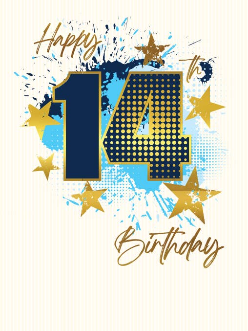 Biglietto di Compleanno per Ragazzo, Età 14 M, Numero Blu Navy per la vendita all'ingrosso da parte di Piccadilly Greetings