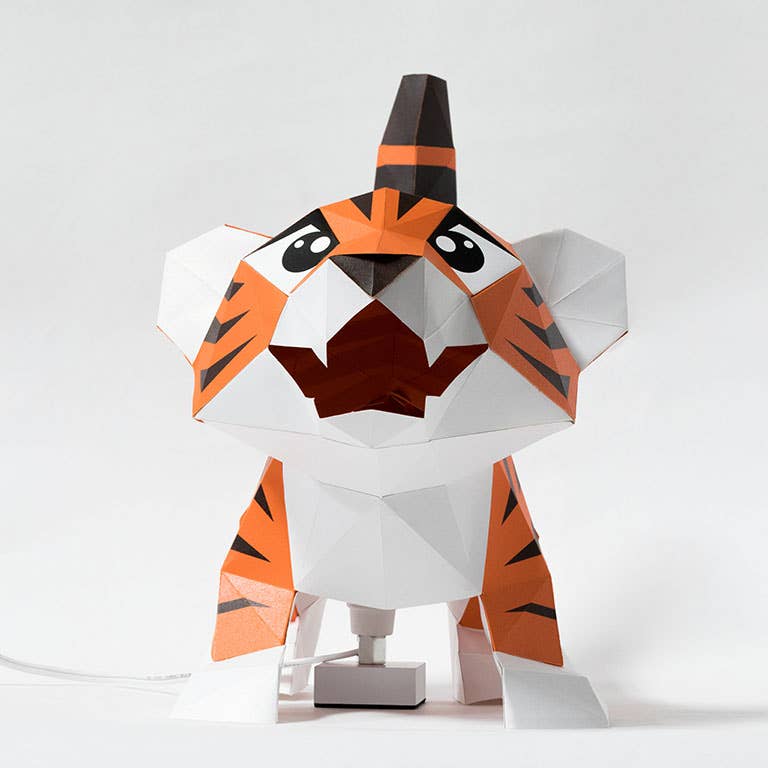 PAPERCRAFT WORLD - Vente Kit de bricolage - Modèle origami à double usage Baby Tiger, lampe animalière9