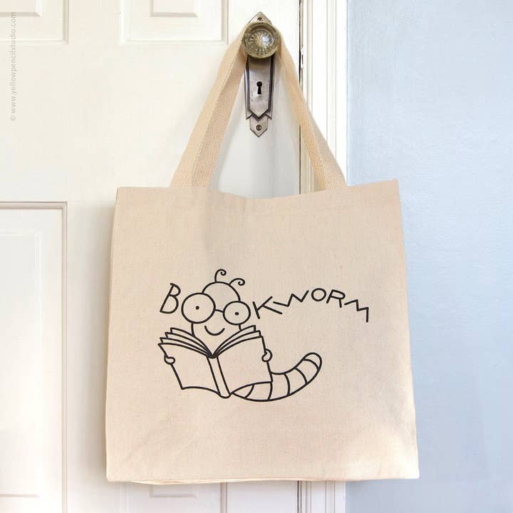Bookworm Tote Bag (#431) for wholesale by Inkello Letterpress