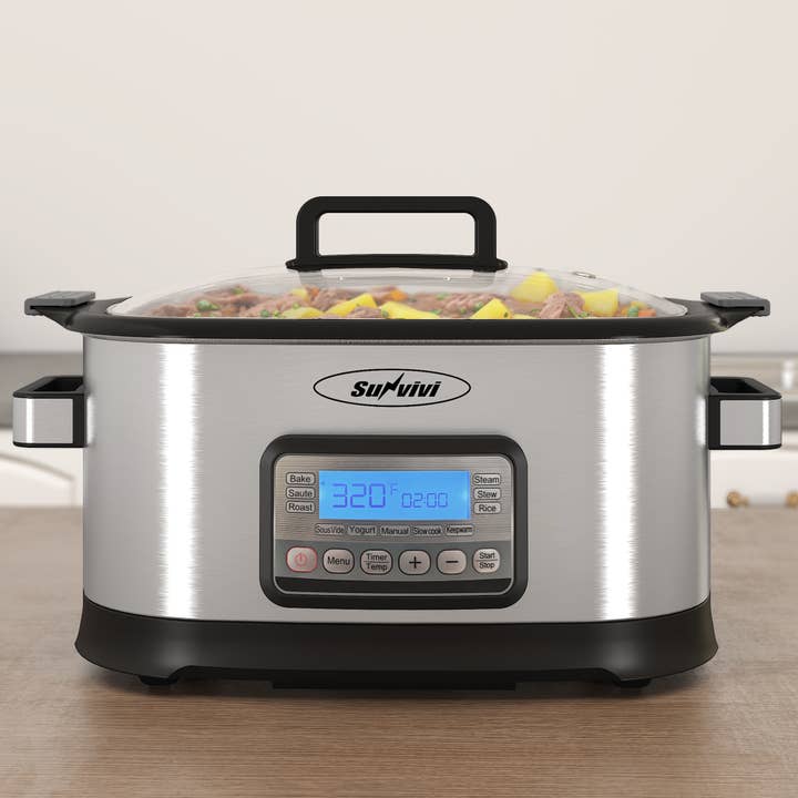 Heynemo - Wholesale Cooking Pot - 11-in-1 Multi Slow Cooker Roaster Oven, 6.5QT Sliver Digital9