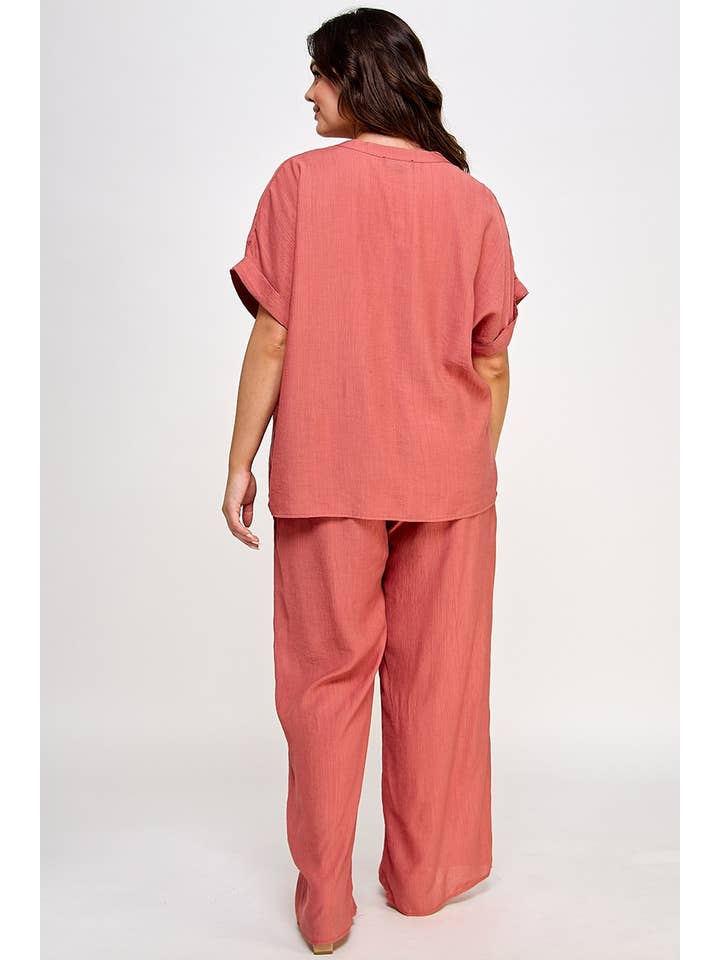 Haute Fox Plus Size & Contemporary - Wholesale Pants - Women's - Plus Size Drawstring Wide Leg Crinkle Pants SS2459P-P