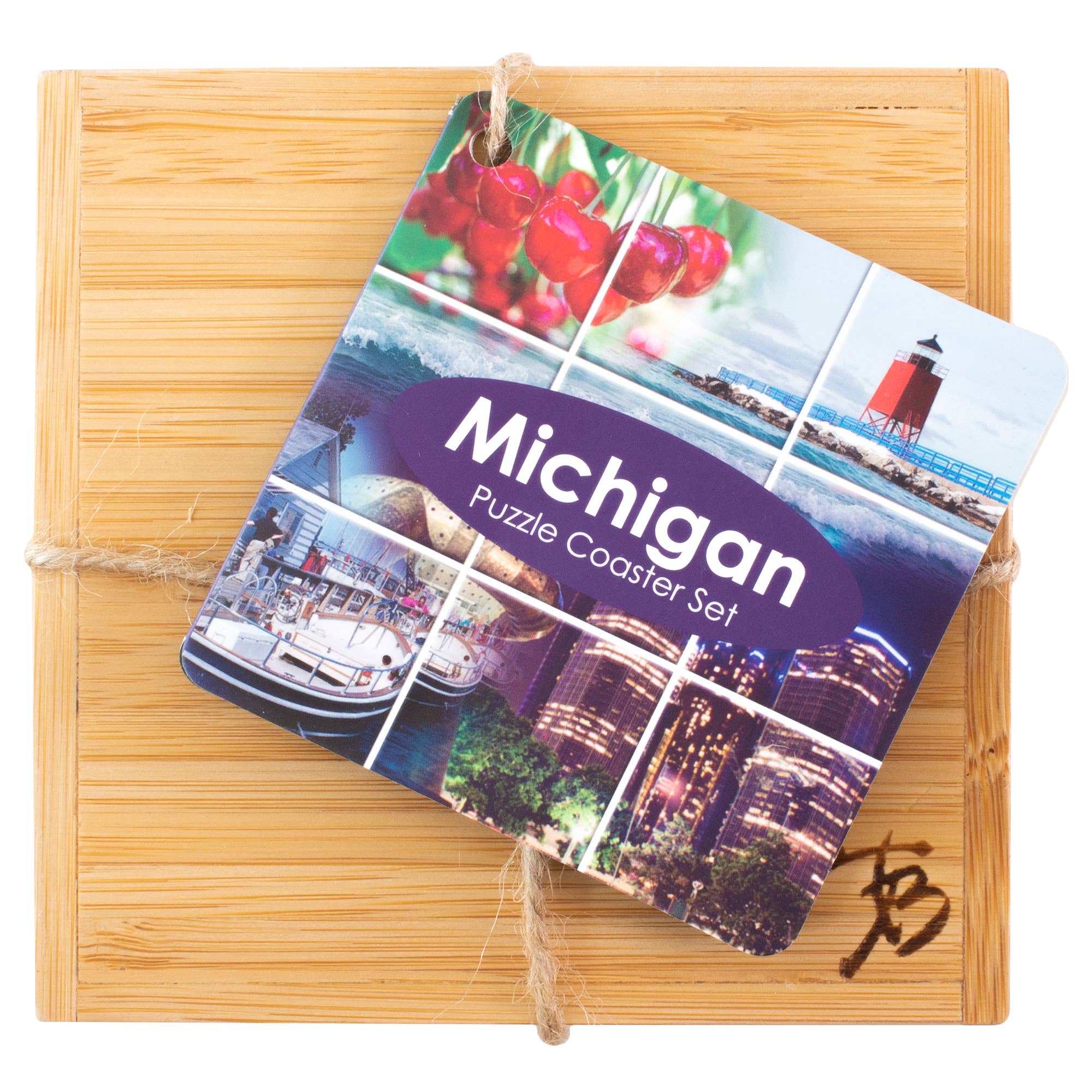 Totally Bamboo – wholesale Underlägg – Michigan Puzzle 4-PC. Glasunderlägg med fodral1