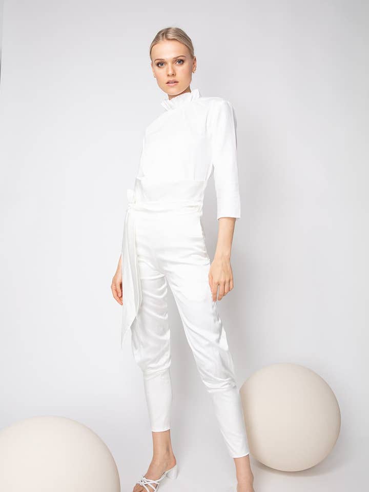 Hose aus Seidensatin mit hoher Taille, Schleife und elastischem Verschluss für den Großhandel von Lia & Saora GmbH