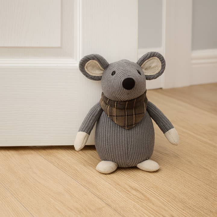 Evideco French Home Goods - Wholesale Door Stop - Mouse Door Stop 2.3lb - Gray Corduroy Fabric