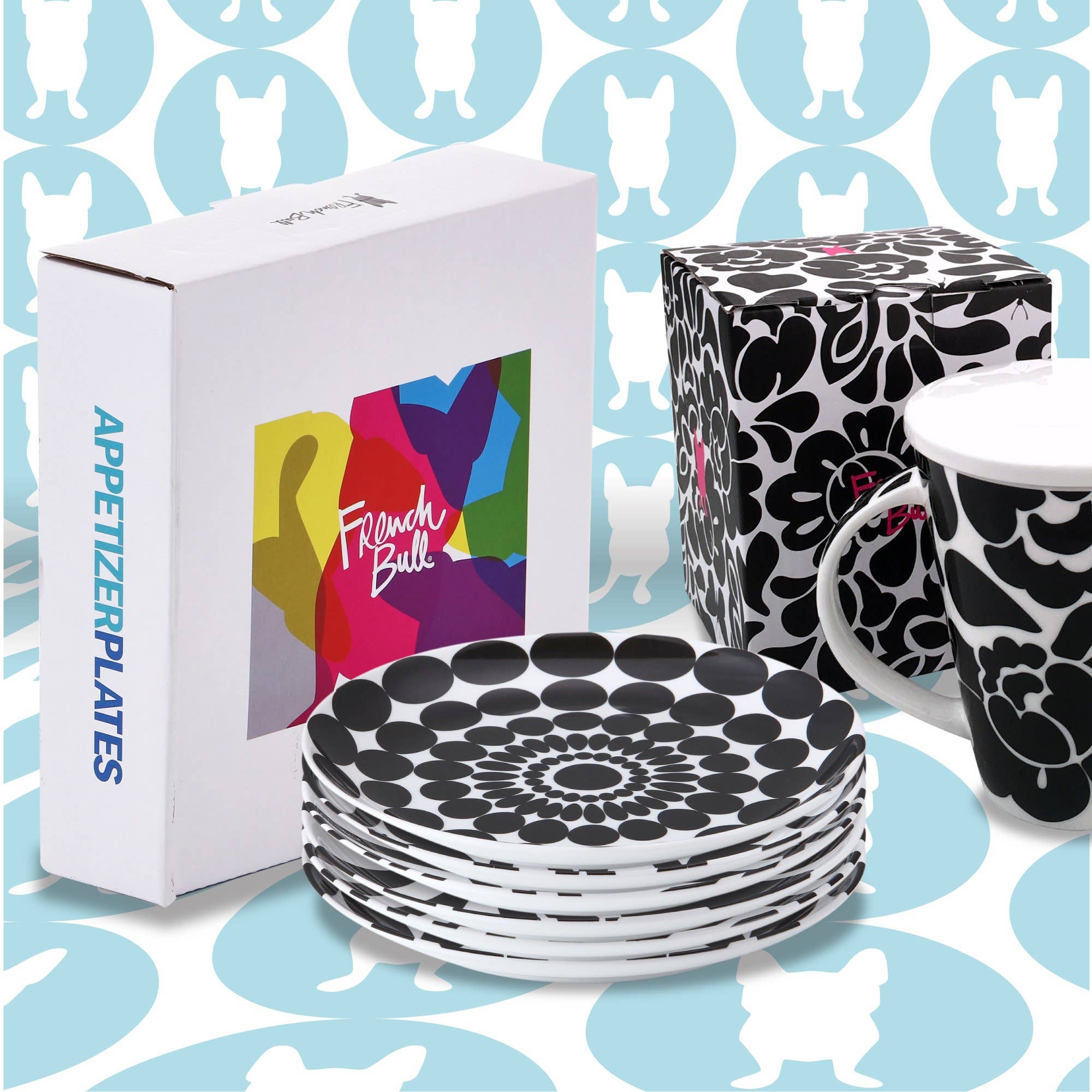 French Bull - Wholesale Appetizer Serveware - Black and White 6.5" Appetizer Plate - Set of 66