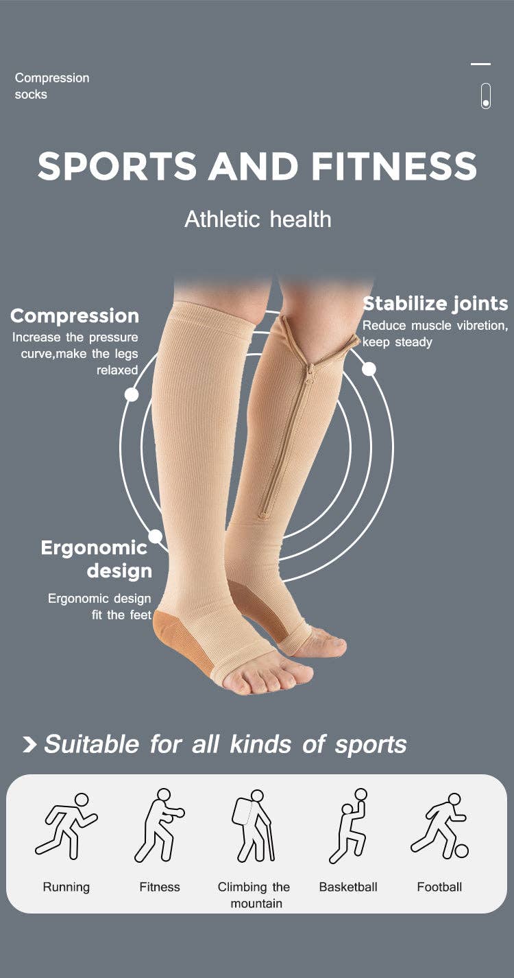 VIGOR - Wholesale Socks - Unisex - Zipper Compression Socks, Calf Knee High, Open Toe Support11