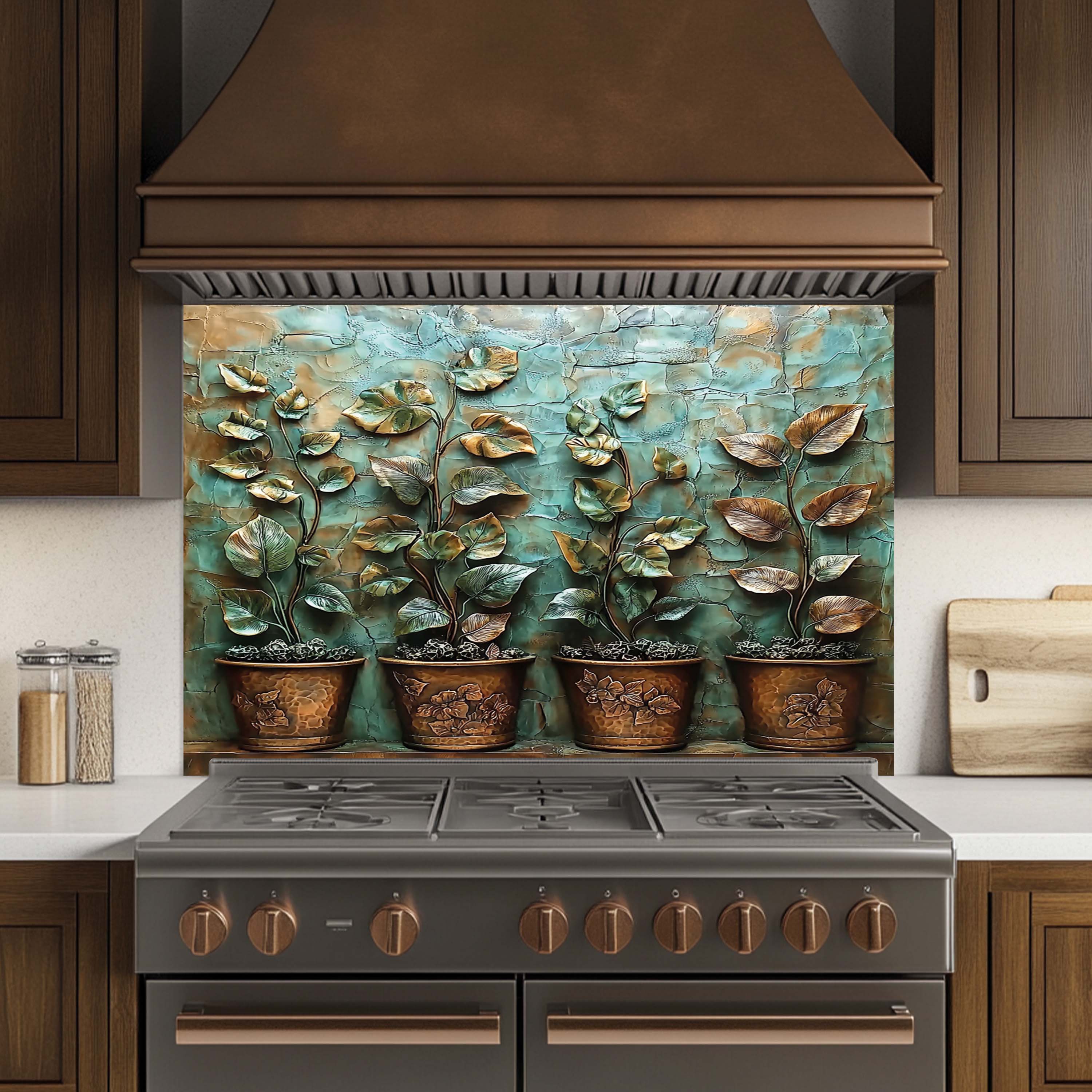 Glass Kitchen Backsplash - Wholesale Wall Accent - Copper Look Vines Tempered Glass Backsplash – Botanical Kitchen Backsplash4