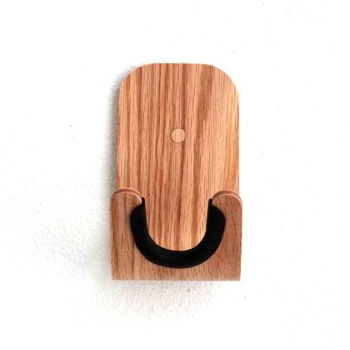 Ukulele guitar hook - oak with black leather for wholesale by OneFortyThree