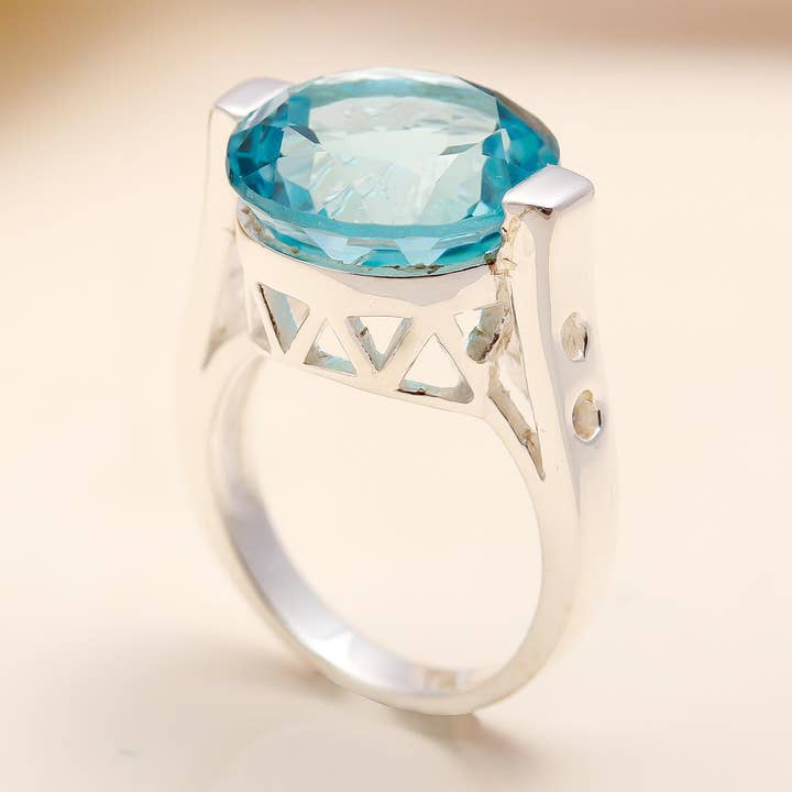 Anel de Prata 925 com Topázio Azul por atacado de AG 925 JEWELLERY