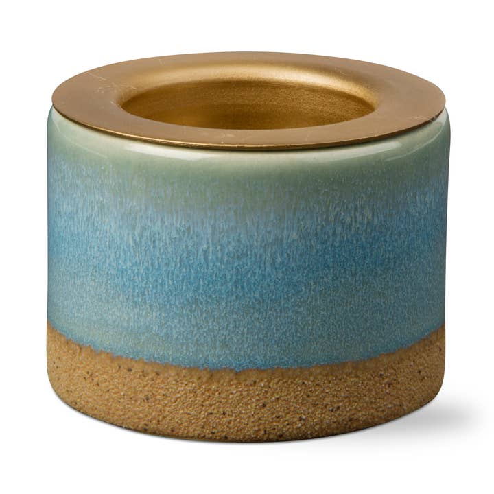 Glazed Tealight Taper Holder Light Blue Stoneware for wholesale by tag