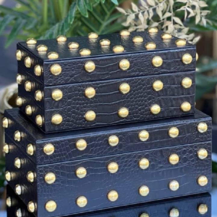 Handmade Double Leather Boxes with Fastener- Black for wholesale by New Look Furniture and Architecture