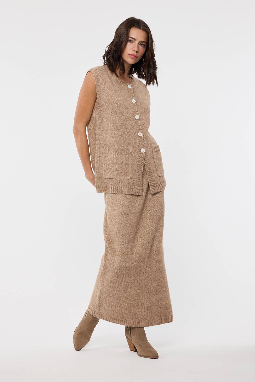 MOCHA BRUSHED SWEATER TOP AND SKIRT SET / WL25-11324 for wholesale on Faire3