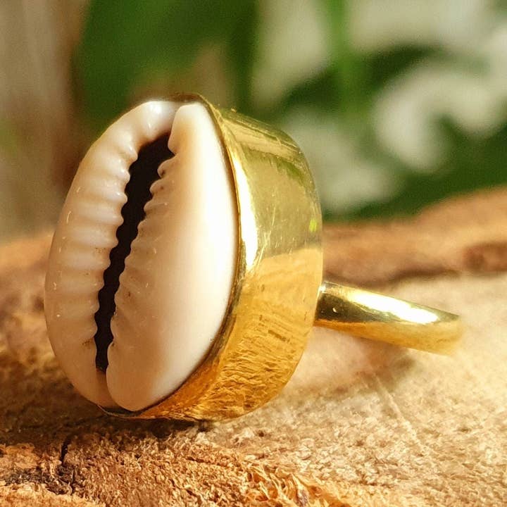 Cowrie Shell Brass Ring / Bohemian / Ethnic / Psy / Rustic / Tribal / Gypsy / Festival / Healing / Festival for wholesale by Kaali Boutique