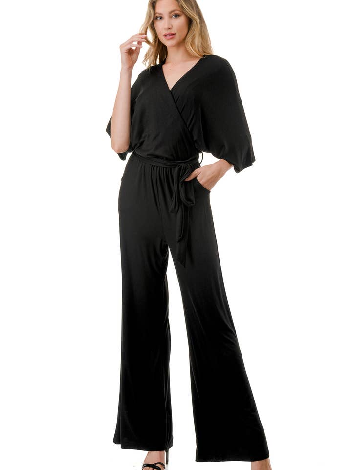 PHOEBE KIMONO SLEEVE JUMPSUITS (BLACK)-VD2348 for wholesale by VAVA by Joy Han