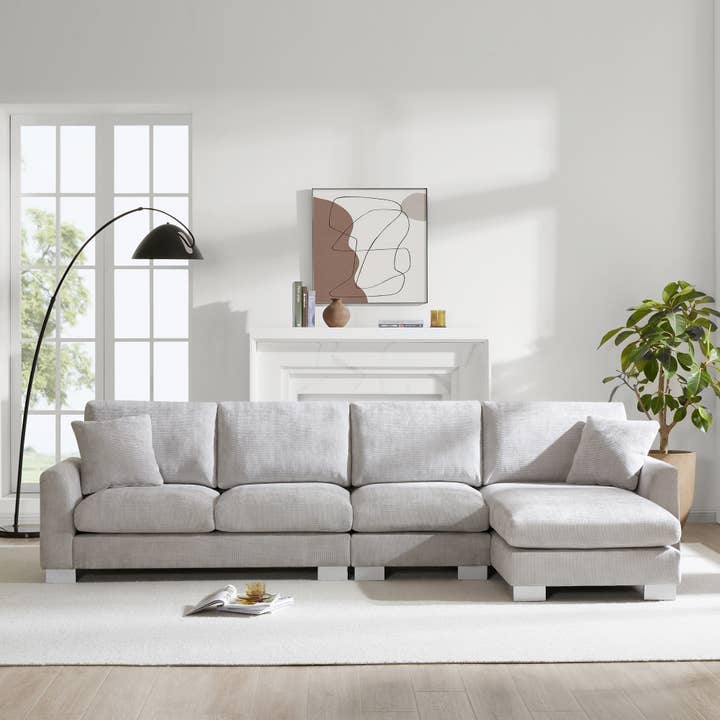 Light Gray Oversized L-shaped Sectional Sofa with Chaise and 2 Pillows for wholesale on Faire