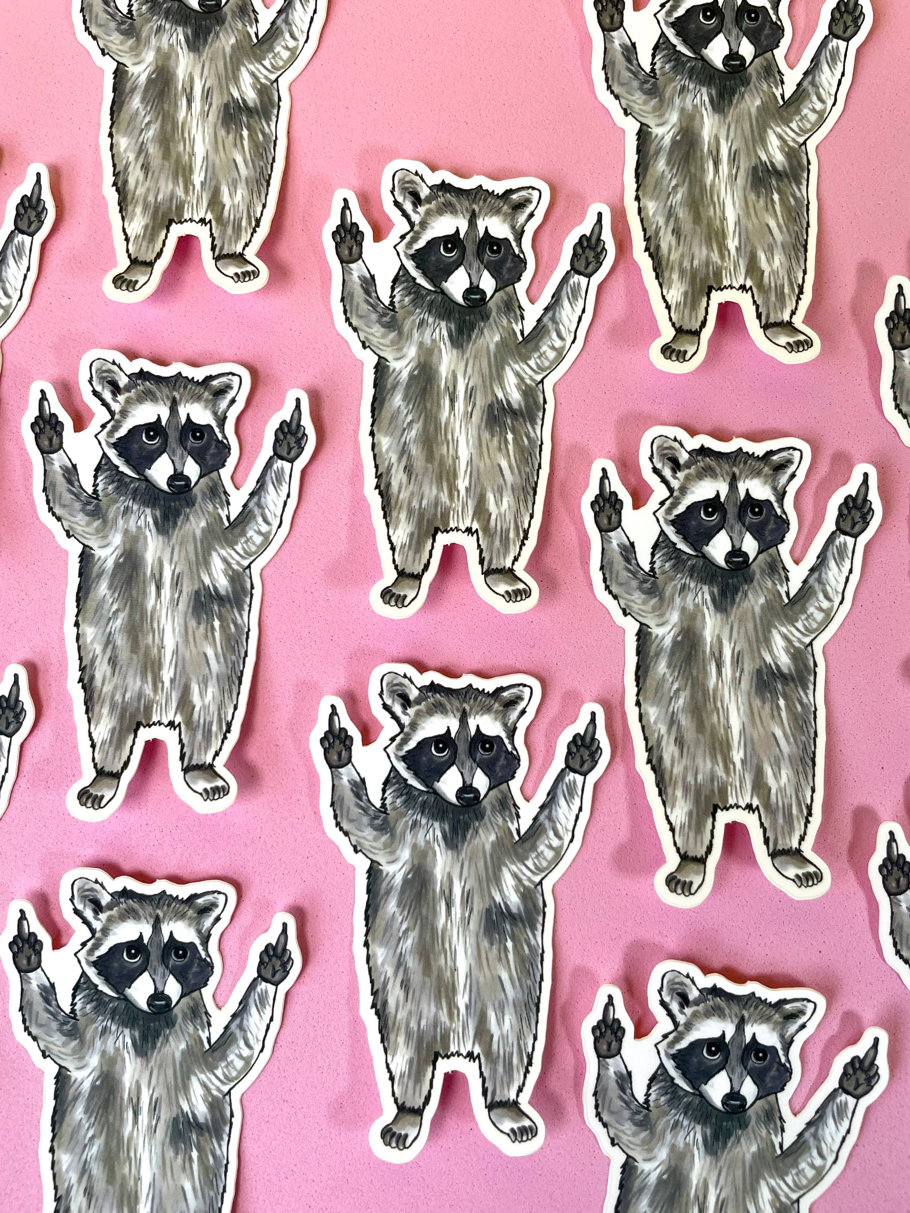 quirky burp illustrations - Wholesale Sticker - Raccoon Middle Finger Waterproof Vinyl Sticker3