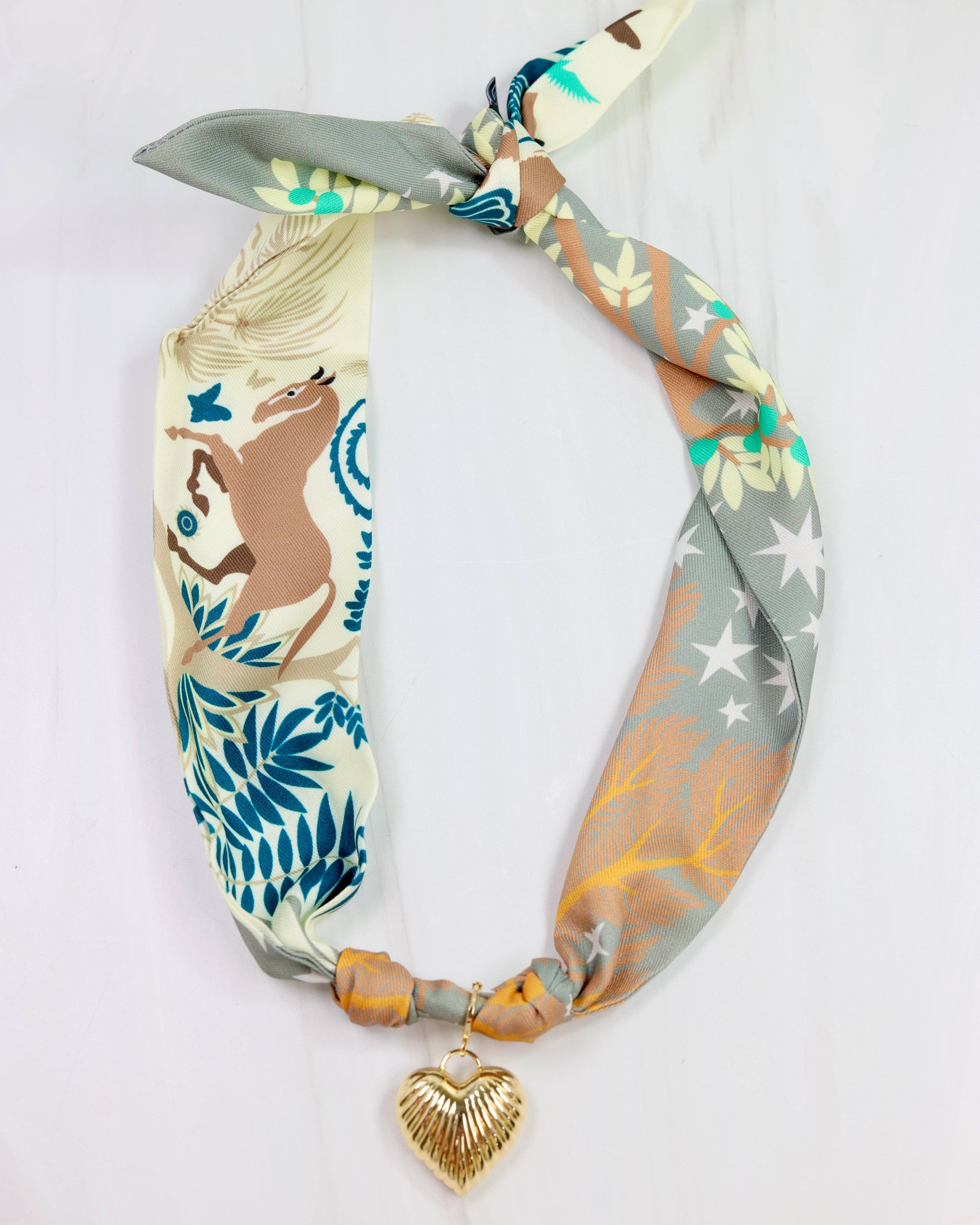 Caroline Hill - Wholesale Scarf - Women's - Lillie Scarf Charm Necklace TAN TEAL