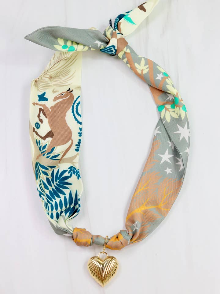 Lillie Scarf Charm Necklace TAN TEAL for wholesale by Caroline Hill