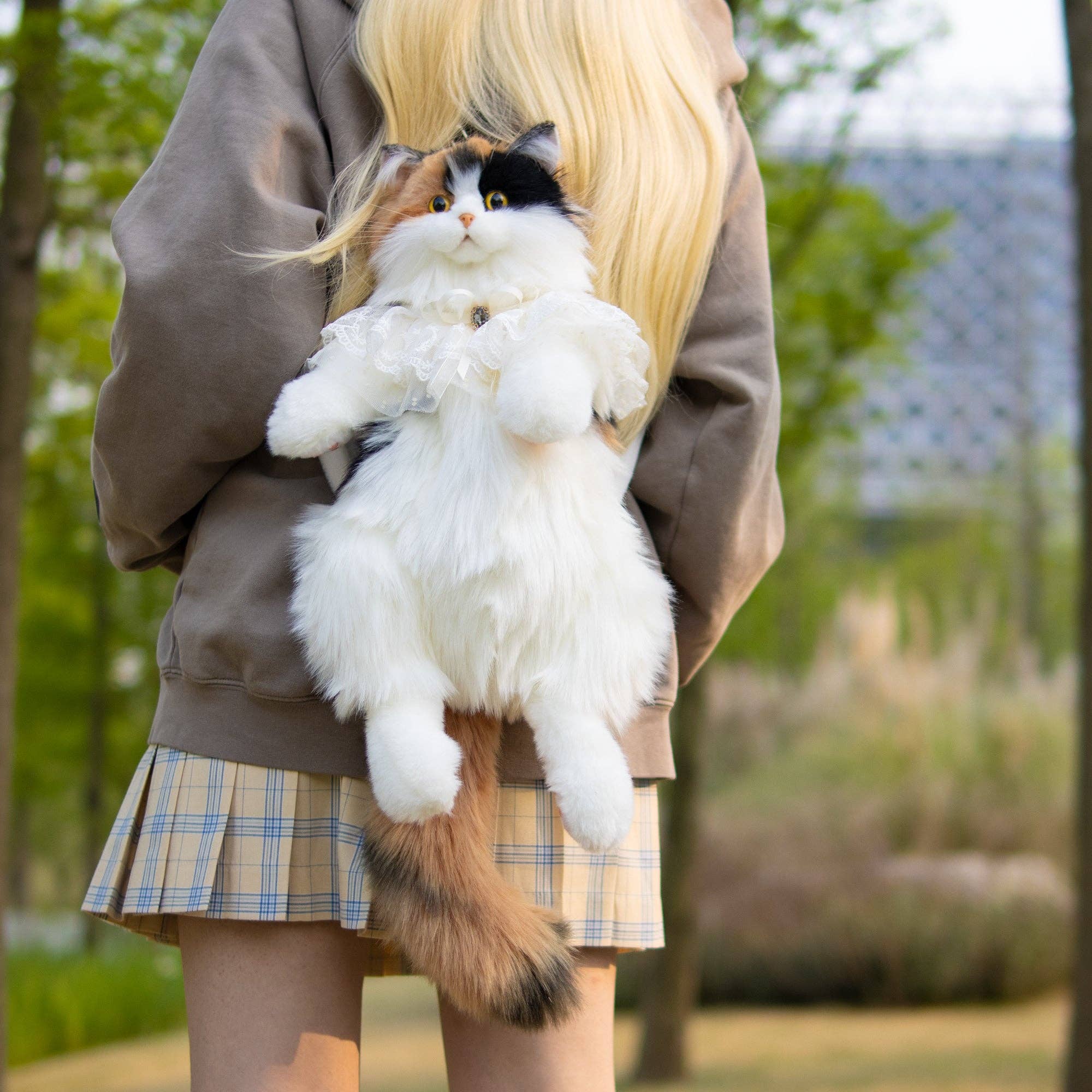 Chongker - Vente Sac à dos – femme - Sac à dos Chat Calico – Sac en peluche réaliste pour femmes et enfants1