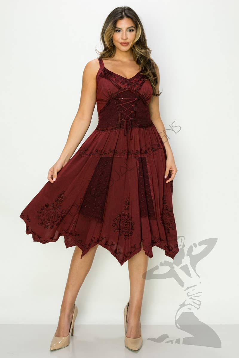 JUST CRUISING - India Casual Designs - Wholesale Dress - Women's - Bohemian Lace-Up Handkerchief Hem Dress2