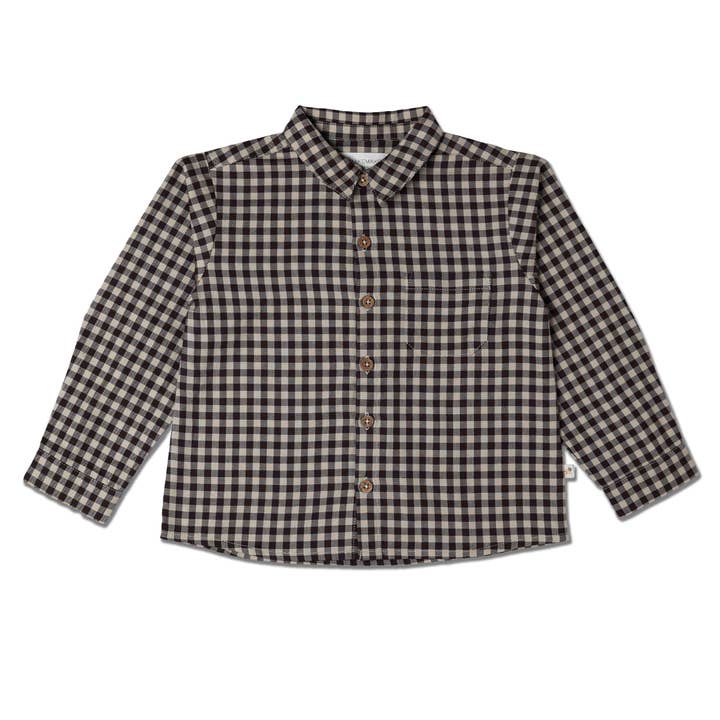 Organic Collared Long Sleeve Shirt - Gingham Checks for wholesale by Makemake Organics