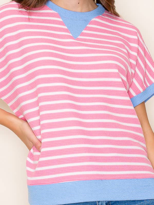 Tres Bien, Inc - Wholesale Knit Top - Women's - round neck s/s stripe cloud knit top