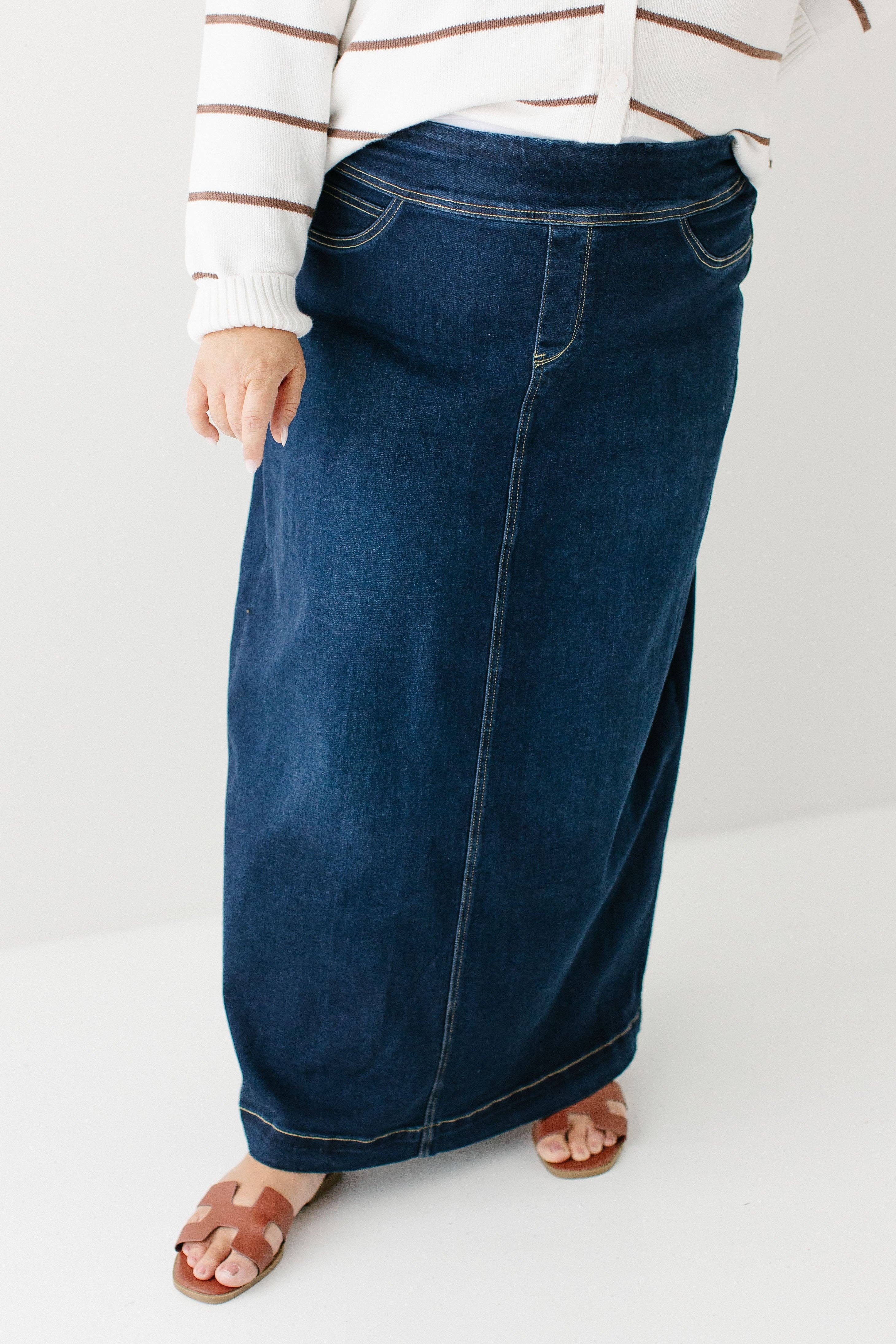 The Main Street Exchange - Vente Jupe – femme - Jupe longue en jean classique 'Sara' en délavé foncé7