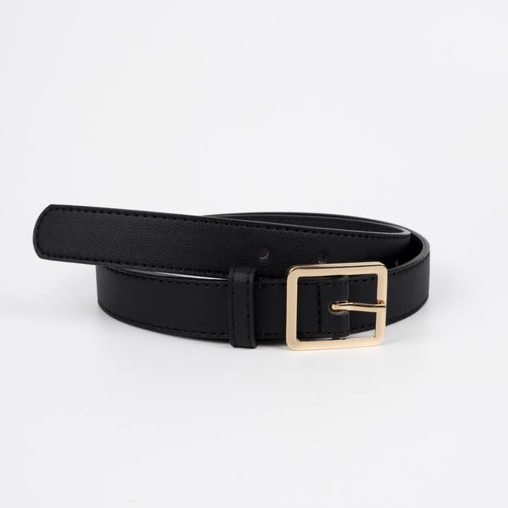 Nakoa The Label - Wholesale Belt – Women's - Vegan PU Leather Belt - Creil - Square Buckle - Gold / Black - 106cm