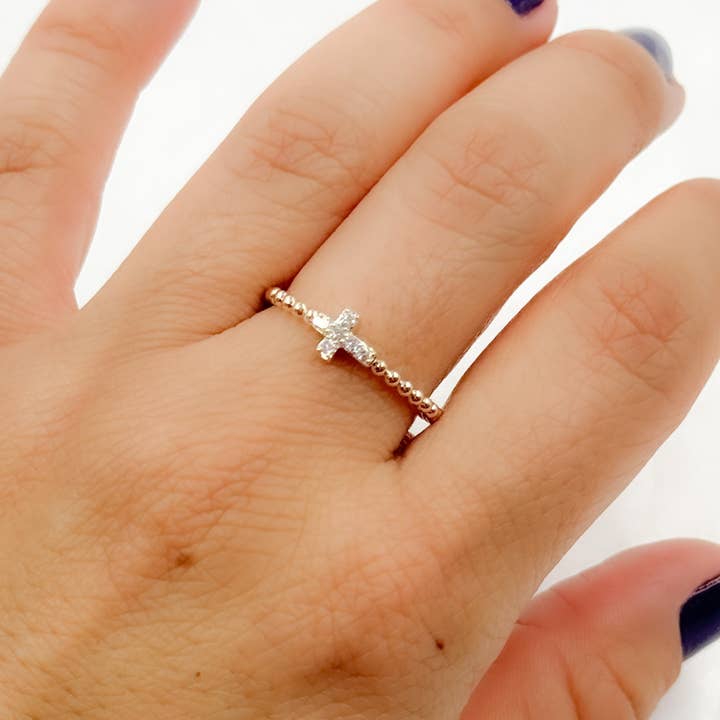 Anello a Croce in Oro Giallo Massiccio 14k con Diamante. RN125639 per la vendita all'ingrosso da parte di Tresor Jewelry Inc.