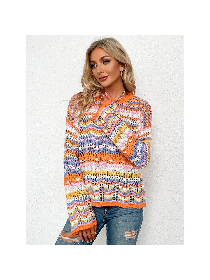 YNIQUE – Engroshandel Pullover - Dame – Kvinders stribe langærmet rund hals sweater toppe9