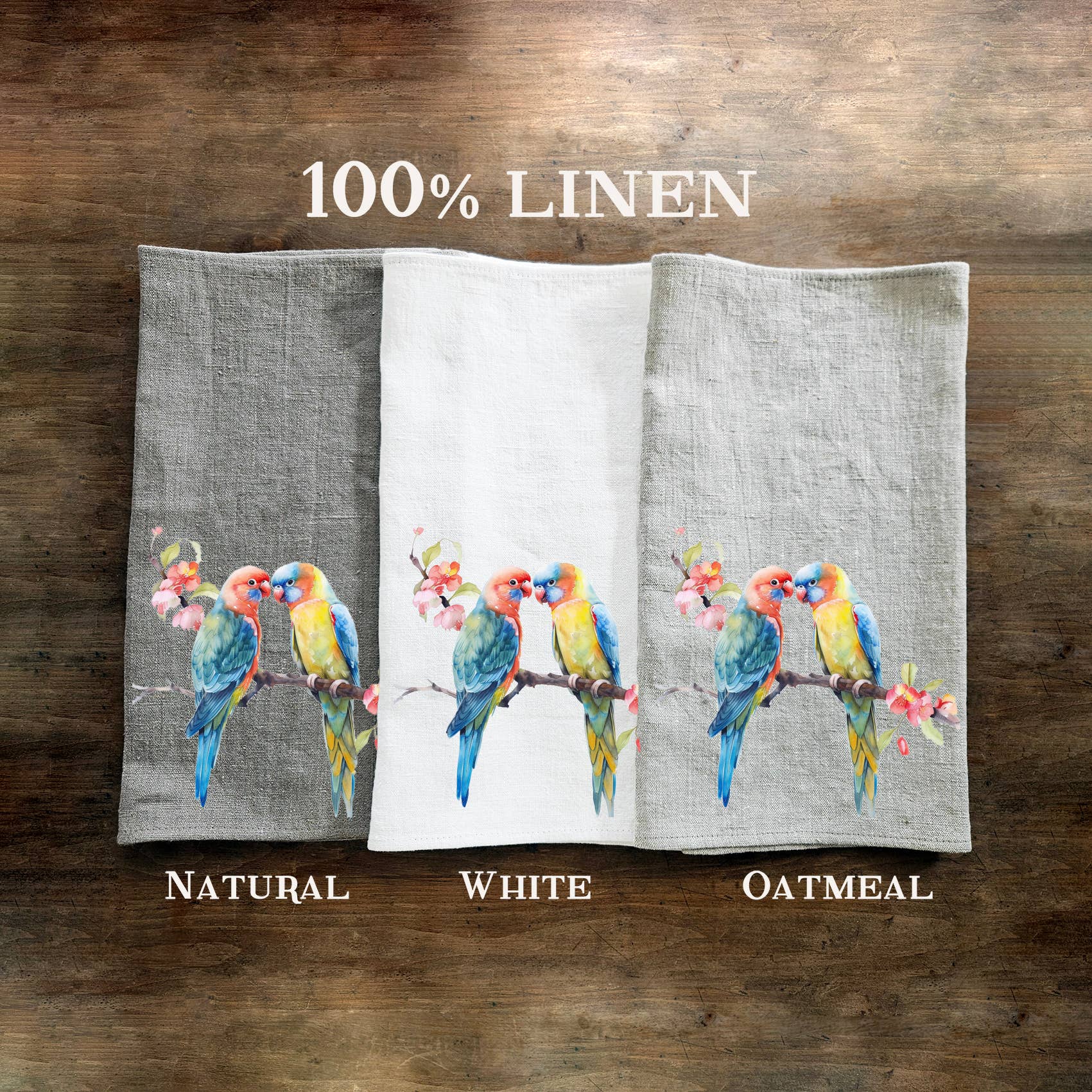 NorraVilla - Wholesale Tea Towel - 100% Linen Guest Towel with Parrot Friends1