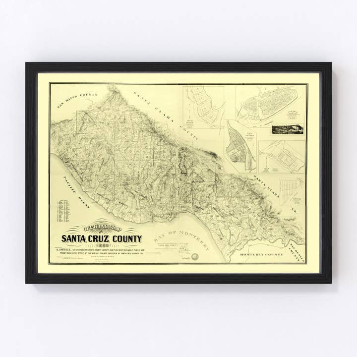 Vintage Map of Santa Cruz County, California 1889 for wholesale by Ted's Vintage Art