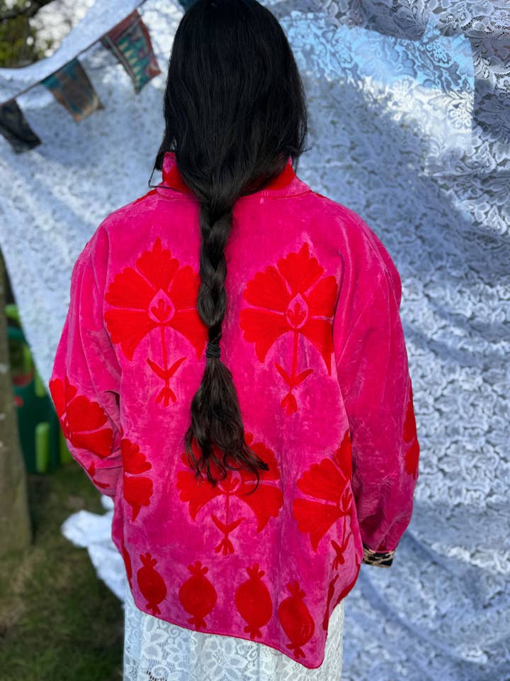 ToutVintage - Wholesale Jacket - Women's - Cotton embroidery jacket pink Red panther