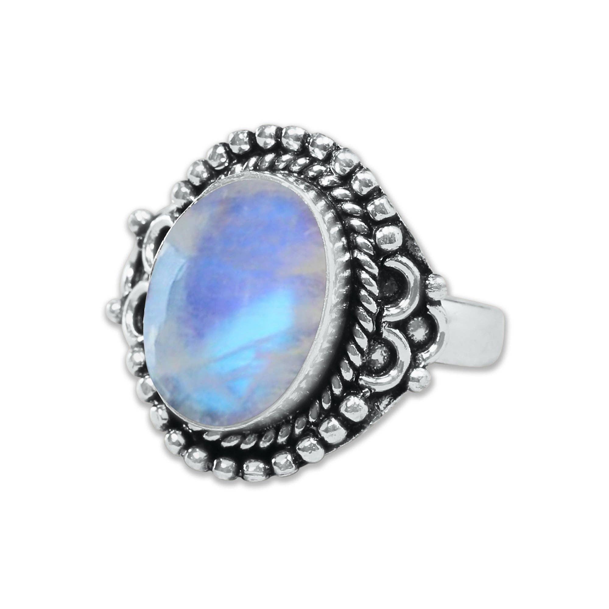 Handmade Jewels - Wholesale Cocktail/Statement Ring - Rainbow Moonstone AAA Rings – Silver-Plated, Handmade, Shimmering Blue (Made to Order)3