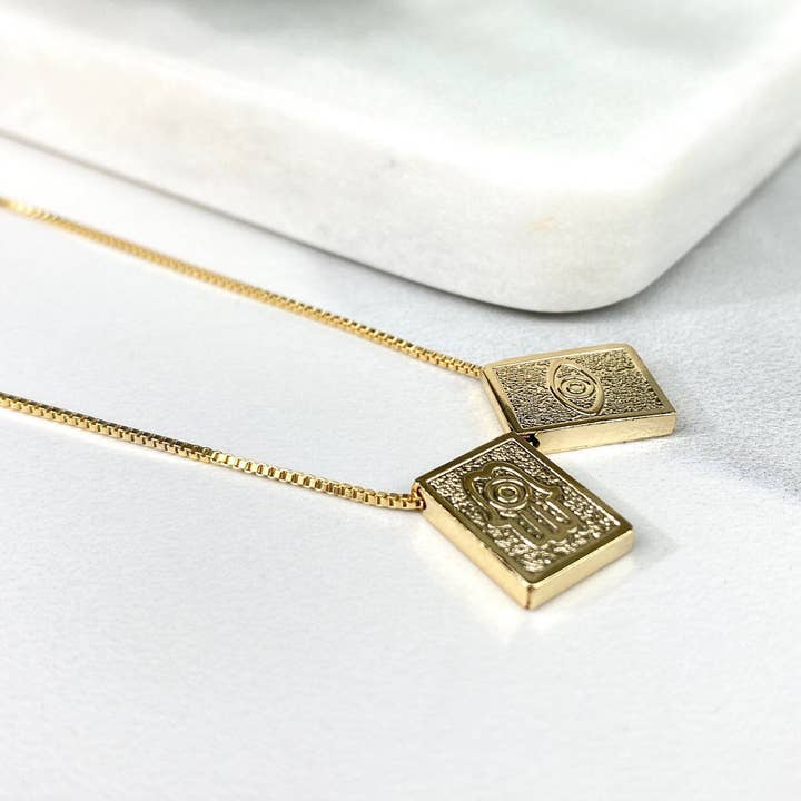 Luxus Accessories – Großhandel Kette mit Anhänger/Charm – Skapulier-Halskette mit 18-karätigem Gold gefüllt, 1 mm Box Link