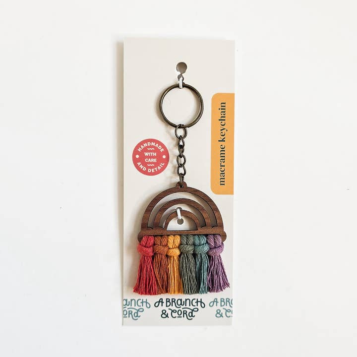 A Branch & Cord – Engroshandel Nøglering - Unisex – Macramé Træ Regnbue Nøglering