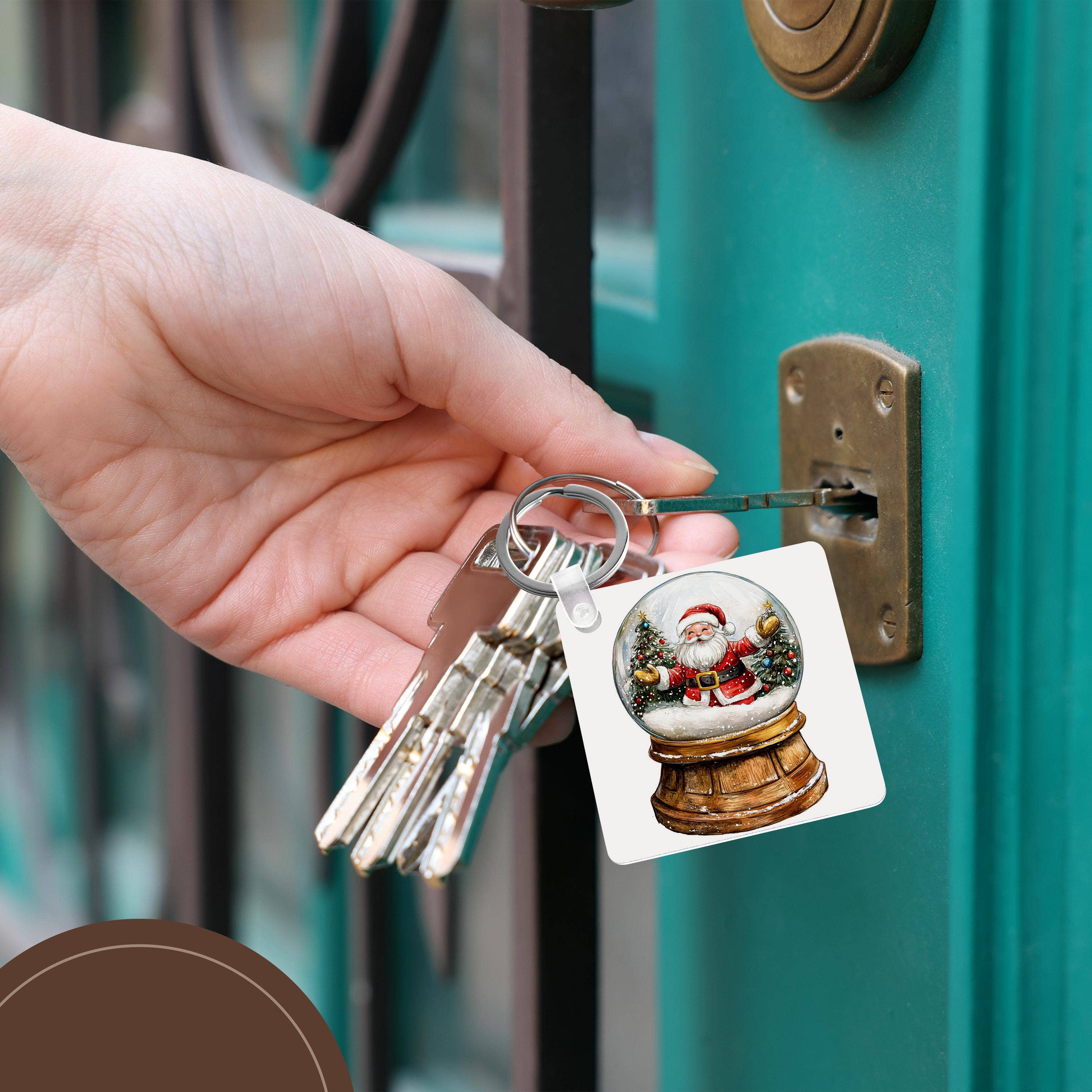 3dRose - Vente Porte-clés – unisexe - 3dRose, Boule à neige de Noël avec Père Noël, Porte-clés5