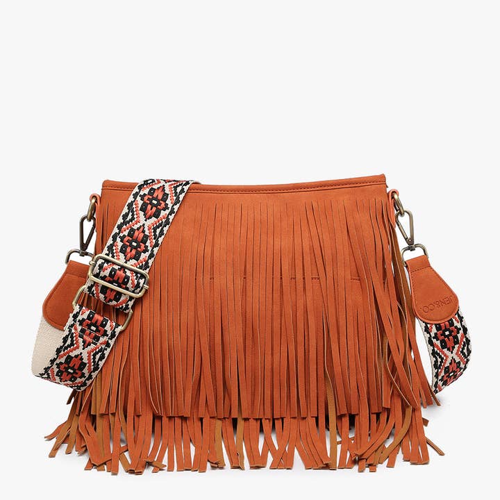 Jen & Co. - Wholesale Crossbody Bag - Women's - *SALE* M2045 Sadie Suede Fringe Crossbody w/ Guitar Strap