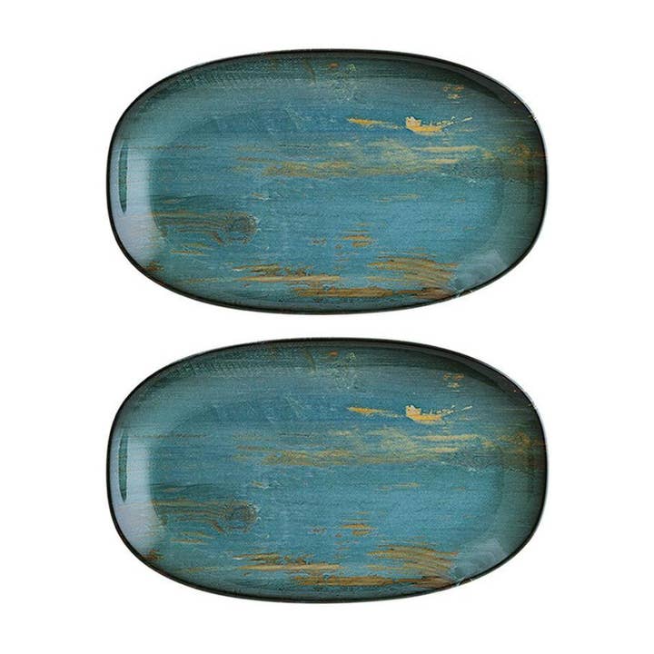 TURGLA HOME - Wholesale Platter - Madera 6" x 3.5" x h:0.75" Oval Decorated Porcelain Platter (Set of 2)