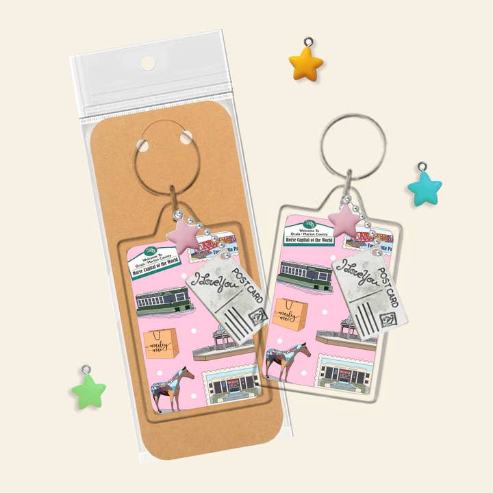 Keychain with any city landmarks & letter stamp charm for wholesale by Smallcity Gifts