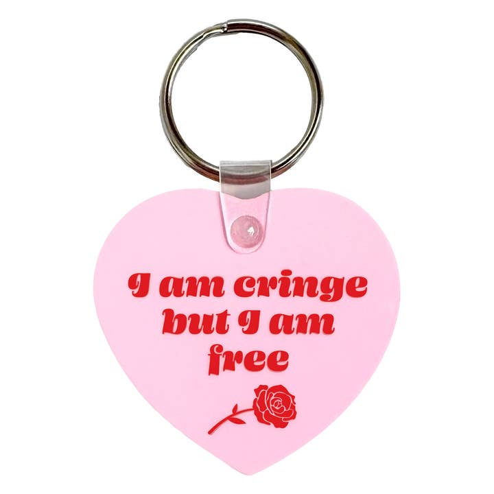 I Am Cringe But I Am Free Heart Shaped Vinyl Keychain for wholesale by Krystan Saint Cat
