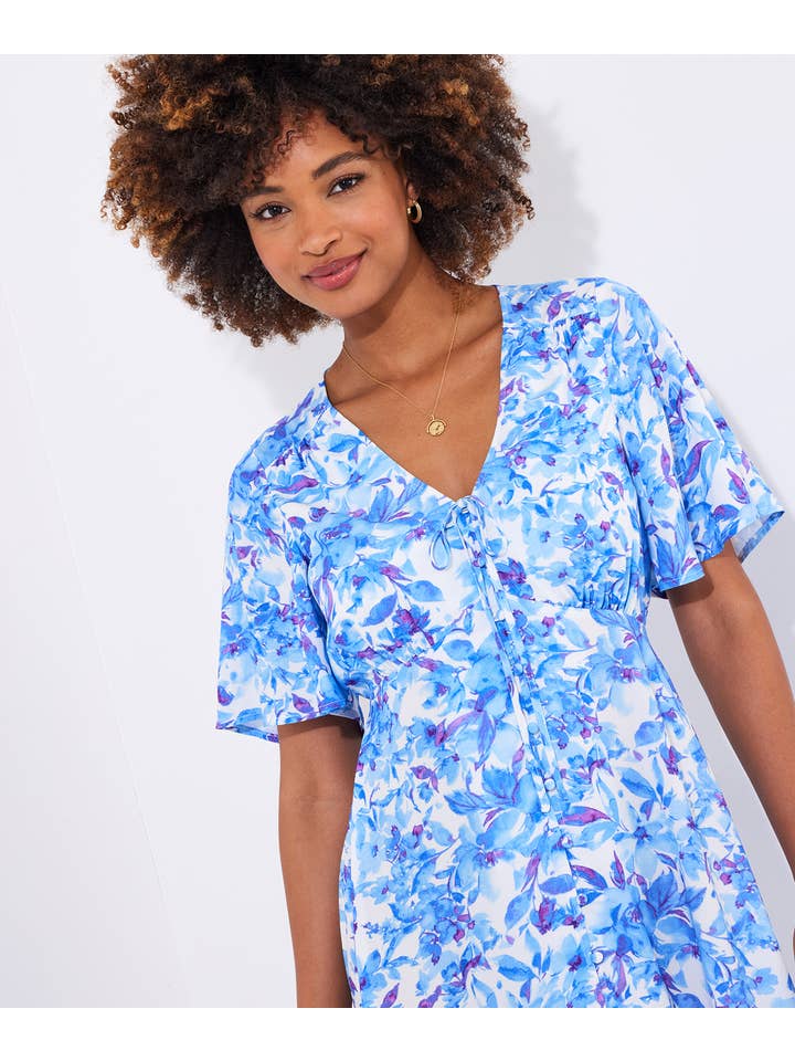 Blue Olivia Floral Printed Midi Dress for wholesale on Faire