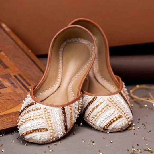 Lineal Beautification Ivory Embellished Ballet Flat Wedding Shoes for wholesale on Faire0