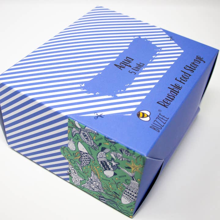 Buzzee - Wholesale Food storage wrap/bag - Reusable Beeswax Food Wraps - AQUA - 4 wraps / Pack8