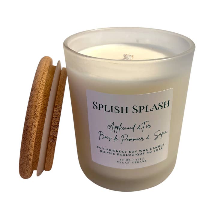 Vela de cera de soja de madera de manzano y abeto & vegana para venta al por mayor de Splish Splash Handmade Products